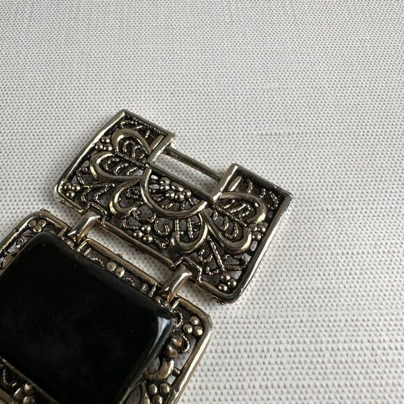 1960s Black Glazed Ceramic Filigree Panel Bracelet - Picture 4 of 10